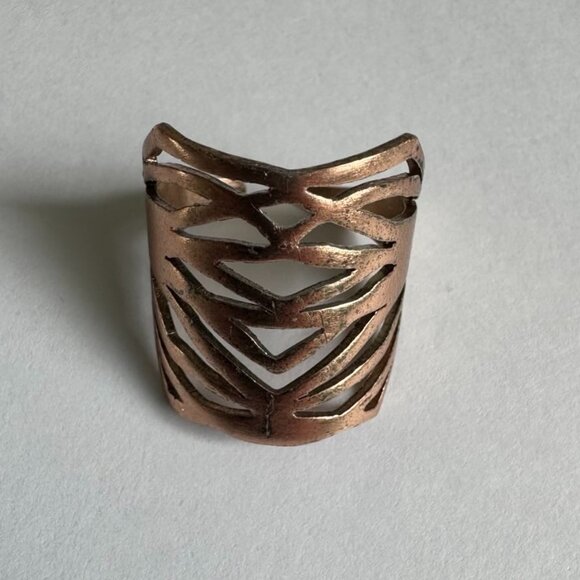 Y2K Boho Rose Gold-Tone Adjustable Statement Ring – Cutout Wide Band - Picture 3 of 16